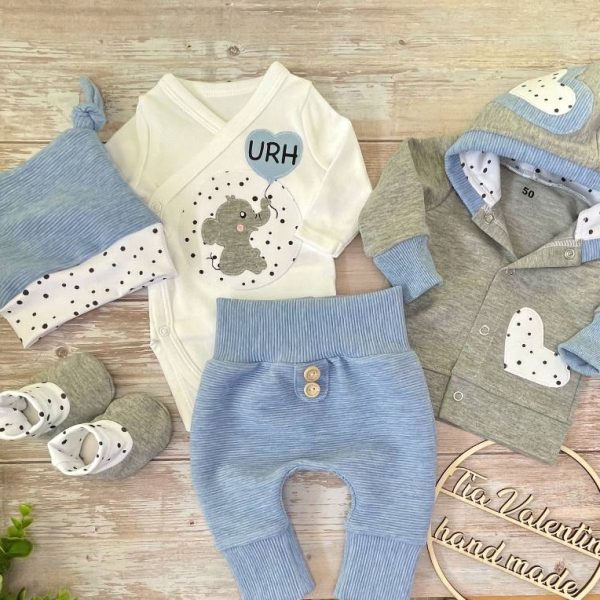 Kompletek za odhod iz porodnišnice – Slonček, rebrast