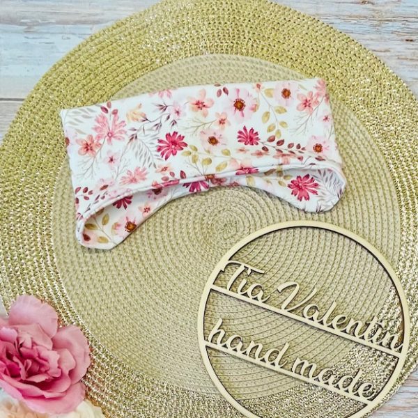 Trak za ušesa širok - motiv cvetlični roza