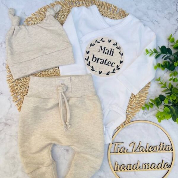 Kompletek za odhod iz porodnišnice "Mali bratec", melange bež