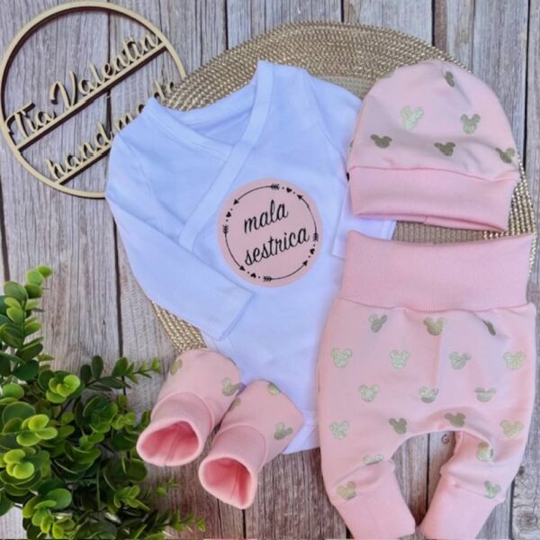 Kompletek za odhod iz porodnišnice št. 56 roza, mala sestrica