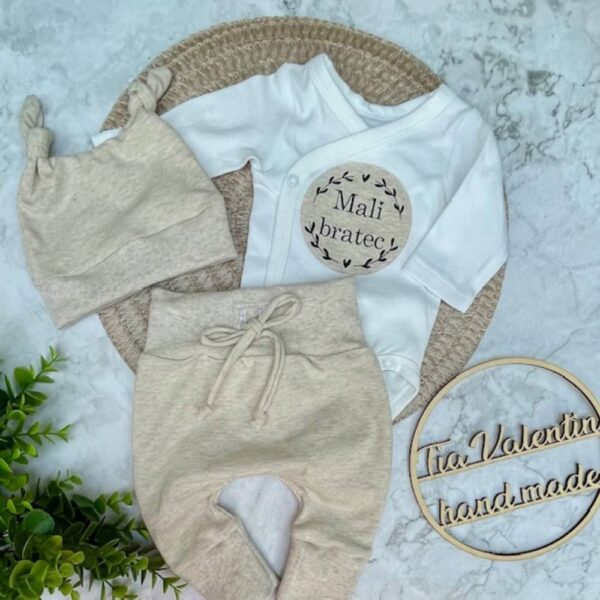 Kompletek za odhod iz porodnišnice "Mala sestrica", melange bež