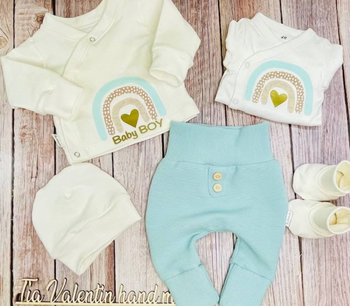 Kompletek za odhod iz porodnišnice – Baby boy, mint - mavrica - slika 2