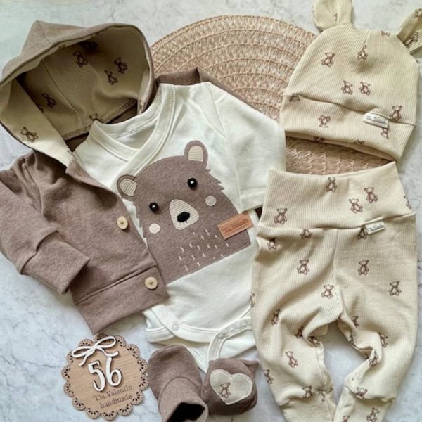 Kompletek za odhod iz porodnišnice "Medo" - melange rjava - 68