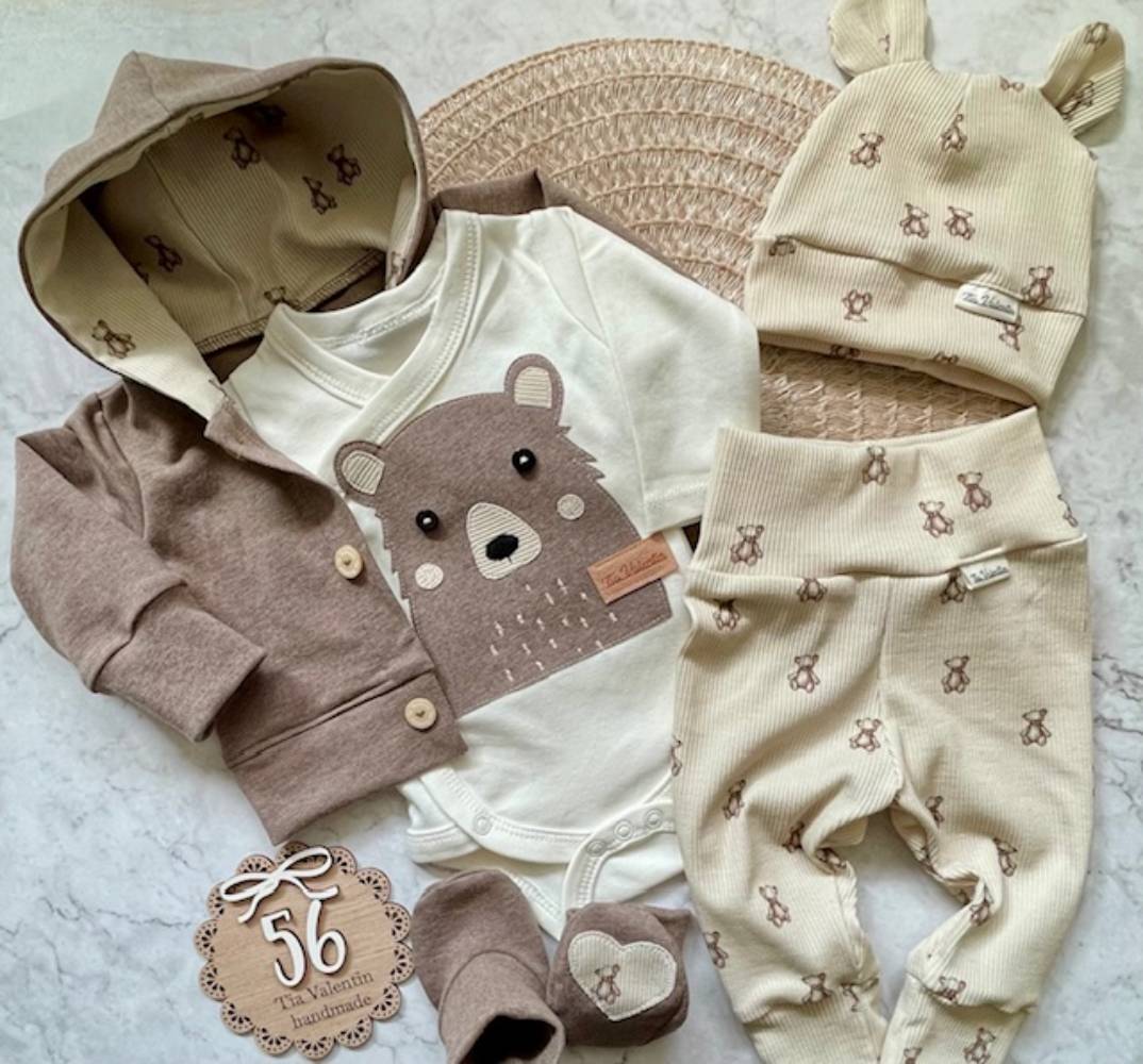 Kompletek za odhod iz porodnišnice "Medo" - melange rjava